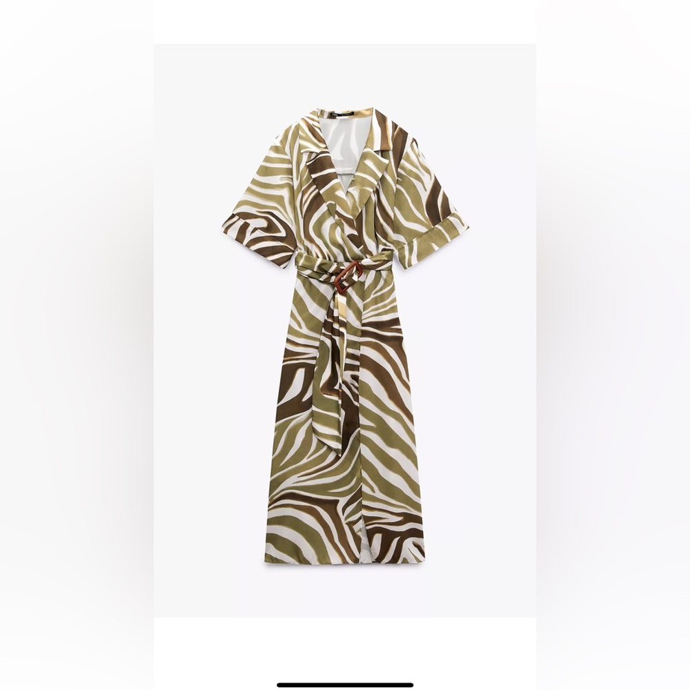 Zara Olive and White Zebra Print Long Sleeve Dress